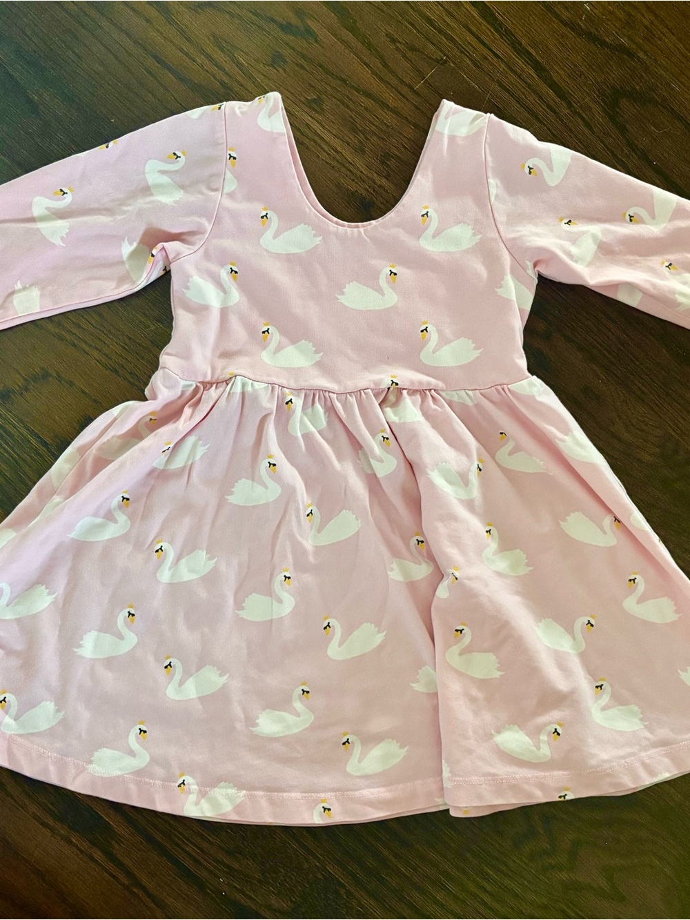 Pink Swan-Print Long Sleeve Girls' Dress